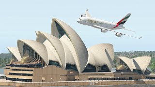 Airbus A380 Fly Very Low With Buildings Before Bumpy Landing At Sydney Kingsford Smith Airport[Xp11]