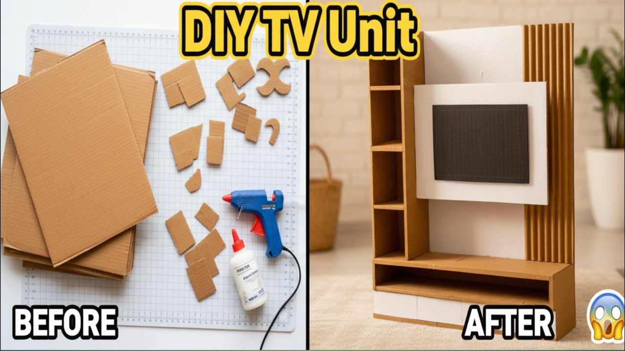 Making Tv DIY Cardboard TV Unit Model | How to make a Modern TV Wall Panel using ...