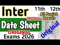 Inter Part 1 & Part 2 original date sheet 2026 | Class 11 and 12 final date sheet 2026 Punjab boards