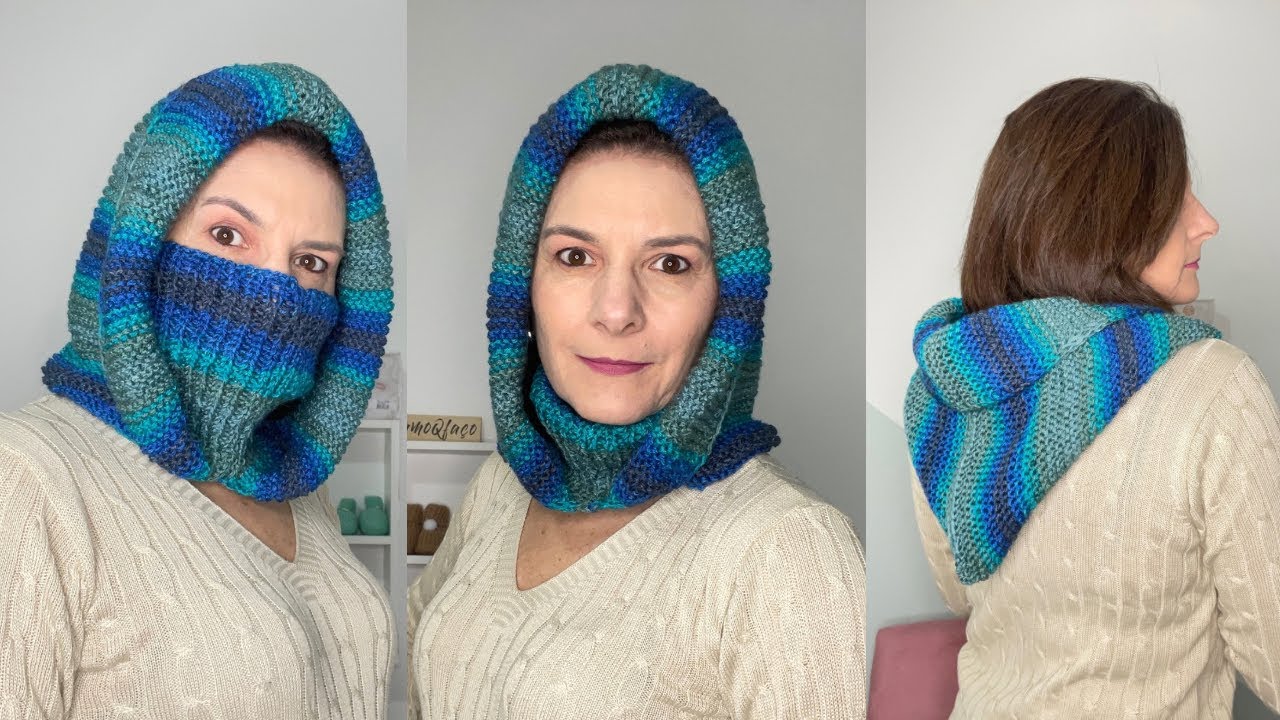 Tricô Fácil: Gorro com Gola que Vira Capuz | Peça Versátil 3 em 1 | 