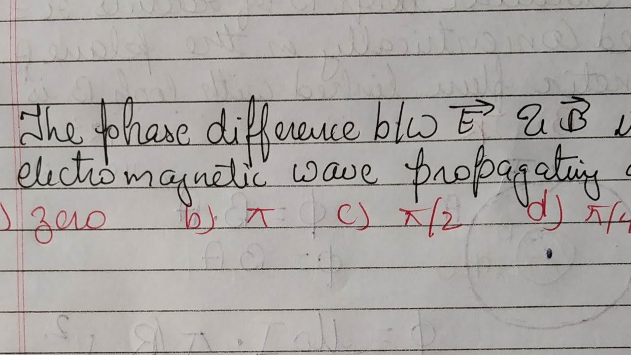The phase difference between electric field E and magnetic field B in ...
