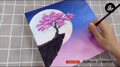 Vẽ đêm trăng - Moonlight night painting | Acrylic painting | AliNice Channel