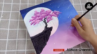 Vẽ đêm trăng - Moonlight night painting | Acrylic painting | AliNice  Channel - YouTube