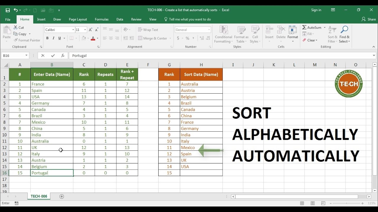 how to auto sort in excel when adding