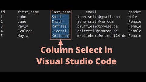 SELECT COLUMN OF TEXT IN VISUAL STUDIO CODE