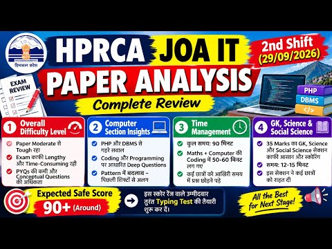HPRCA JOA IT 2nd Shift Paper Analysis 2026 Sept 29 Exam Review | Difficulty, PHP, DBMS, Safe Score