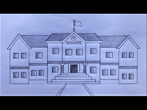Video: How To Draw A School With A Pencil