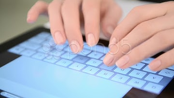 Typing On Virtual Keyboard. Woman Hands And Touch Screen. Stock Footage