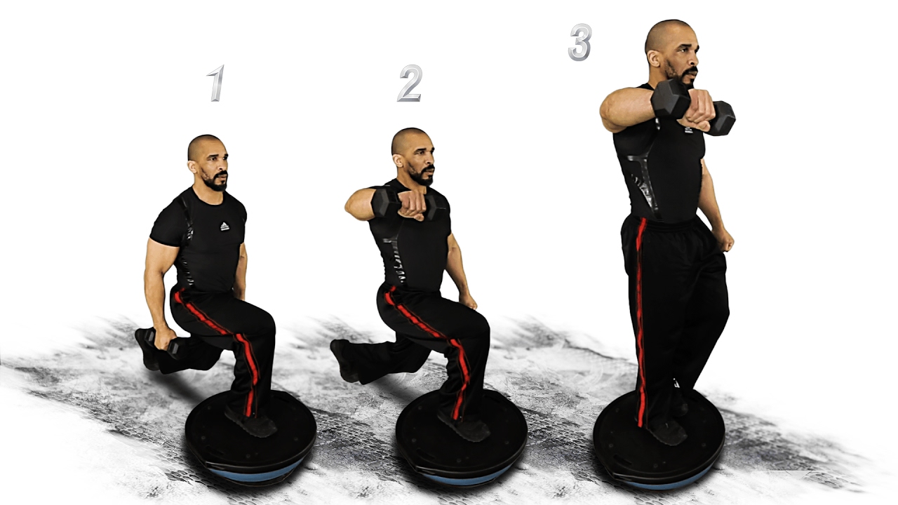 Shoulders Lateral Raise Rear Lunge 3 Dumbbell Bosu Ball - YouTube