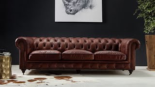 Jefferson Chesterfield 3 Seater Leather Couch - Brown