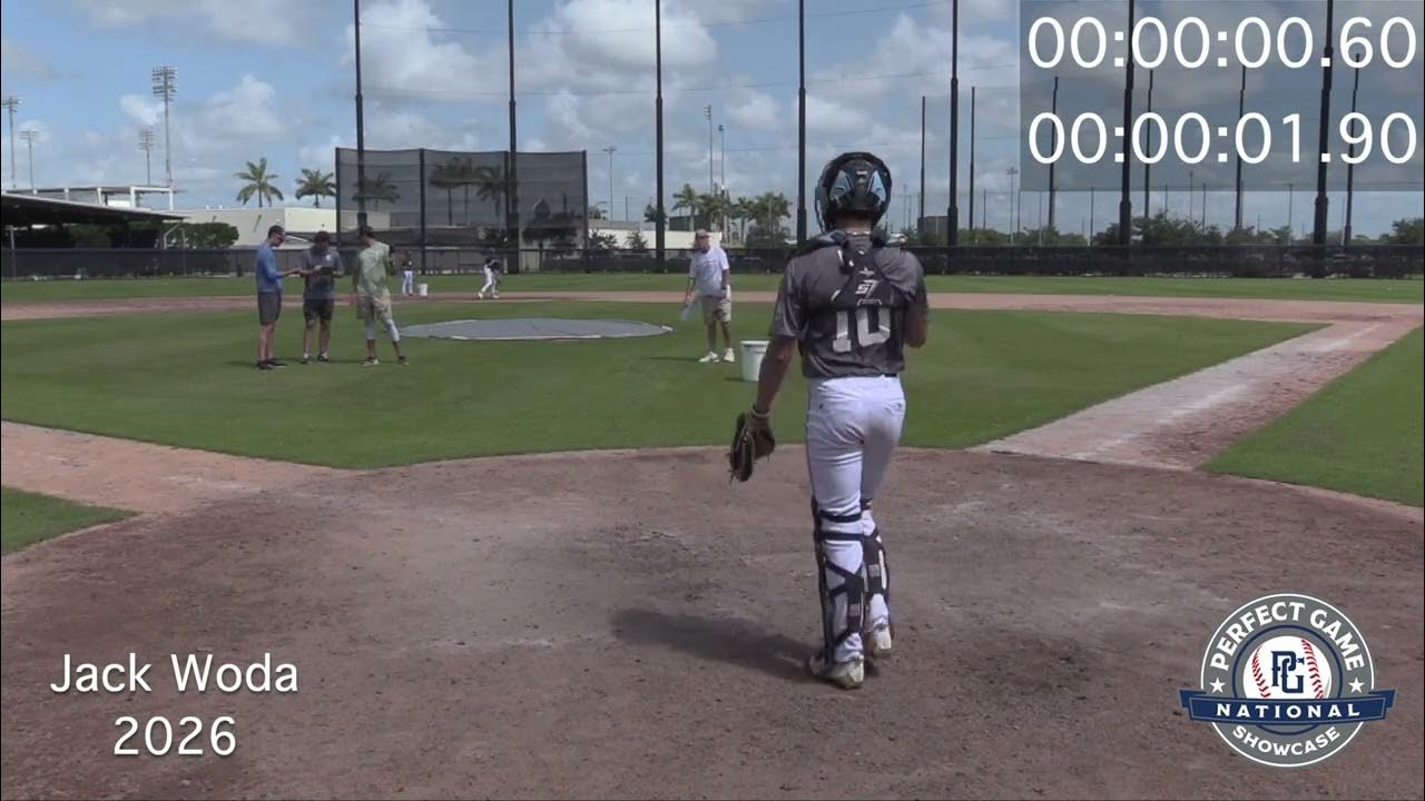 7/29/2022 Jack Woda catcher pop time throws at the 14U Perfect Game