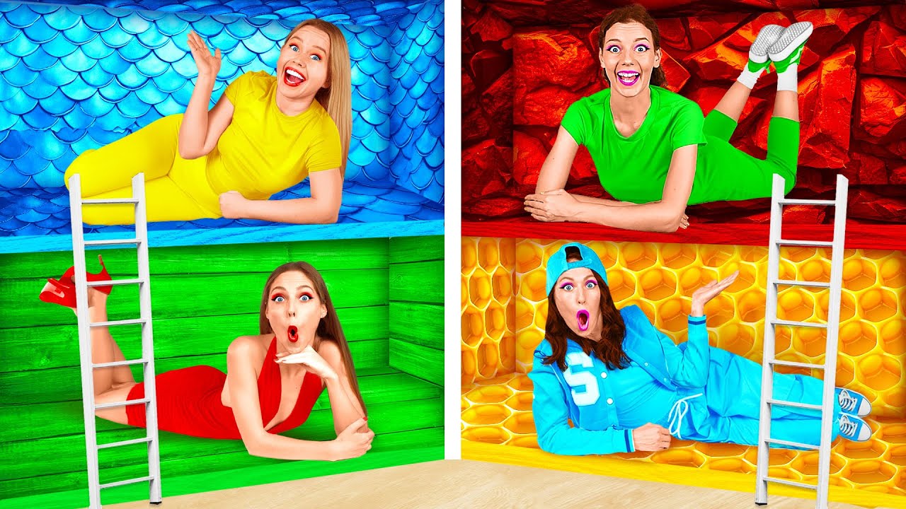 Секретные Домики под Кроватью Четыре Цвета Челлендж | Удивительные Лайфхаки и Хитрости от Fun Teen