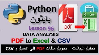 Lesson 96: Data Analysis - convert PDF files to Excel and CSV تحويل ملفات PDF الى ملفات اكسيل و CSV
