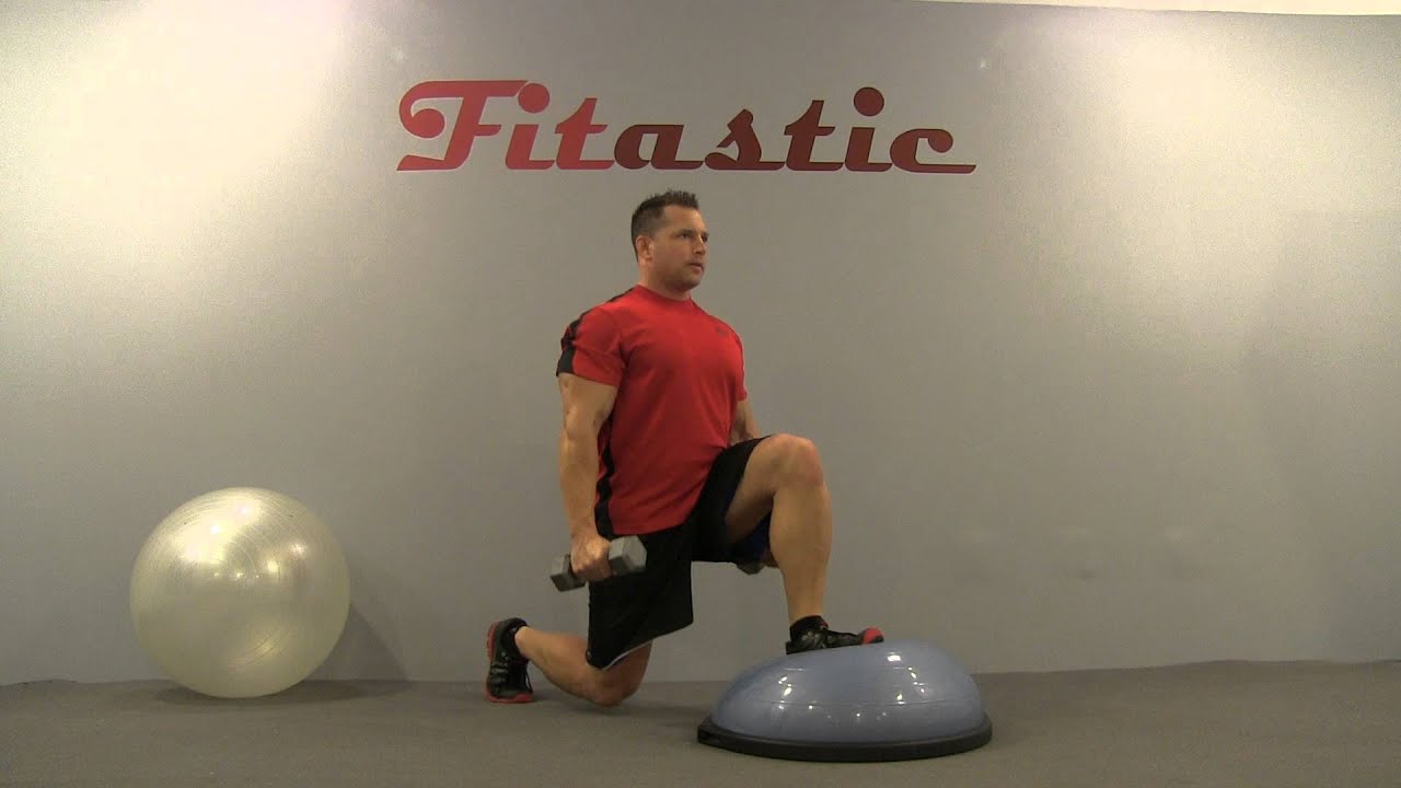 Bosu Ball Front Leg Dumbbell Lunge to Bottom Bicep Curl - YouTube