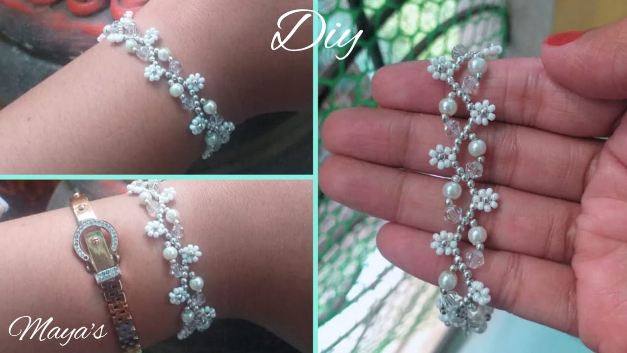 DIY Elegant Beaded Bracelet with white Pearls and Seed beads/Beading ...