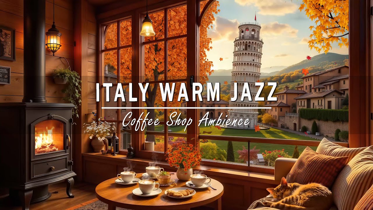 Warm Autumn Café by Leaning Tower of Pisa ☕🍂 Smooth Jazz Instrumental Music for Work & Focus