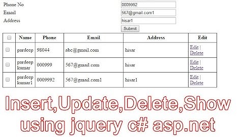 insert,update,delete using ajax jquery part-1