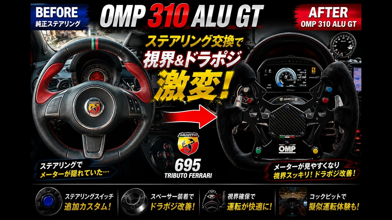 アバルト695】OMP 310 ALU GT装着！ステアリングスイッチ追加