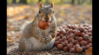 Un Écureuil Et Ses Noisettes.