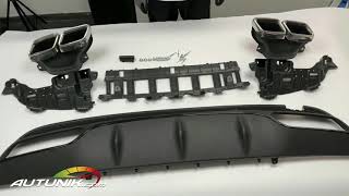 Autunik.com - C63 Style Rear Diffuer + Chrome Exhaust Tips for Benz C-Class W205 Sedan AMG di4