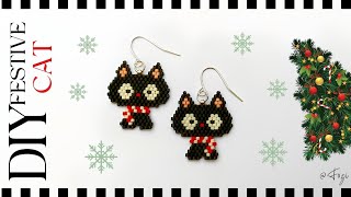 DIY Beaded Cat Earrings Tutorial | Festive Holiday Jewelry Making | Christmas Gift Ideas 🎄