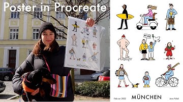 Poster illustration in Procreate, True Grit Texture Supply brushes - draw with me