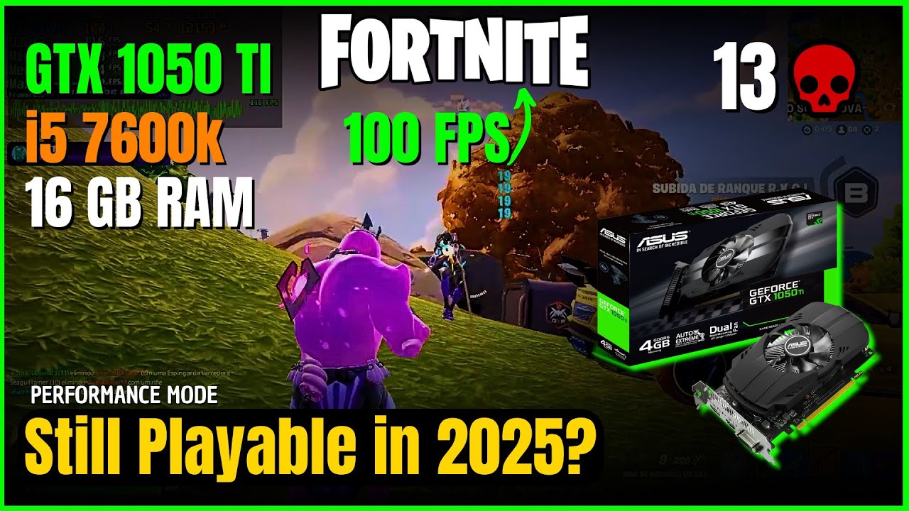Fortnite on GTX 1050 Ti + i5 7600K | Performance Mode | 13 Kills Solo
