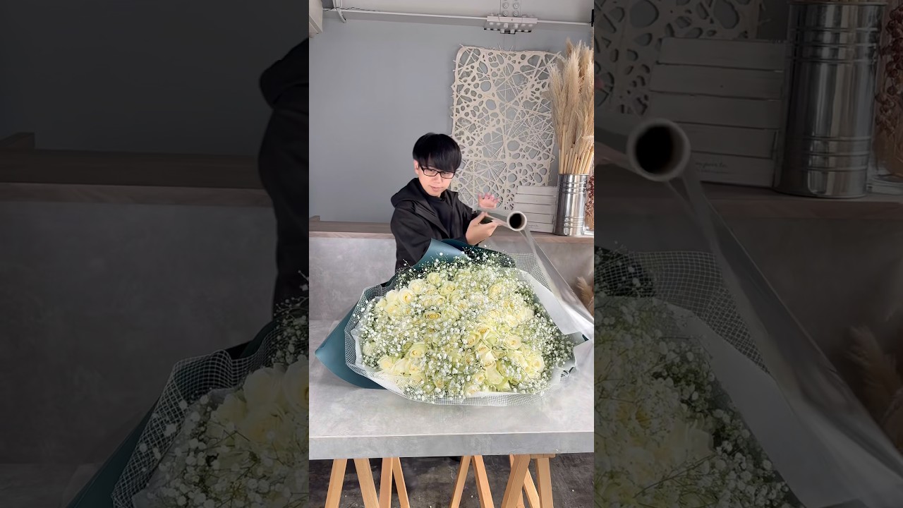 プロポーズに贈る白いバラ108本とかすみ草の花束　#プロポーズ #バラ #かすみ草 #花屋 #花束