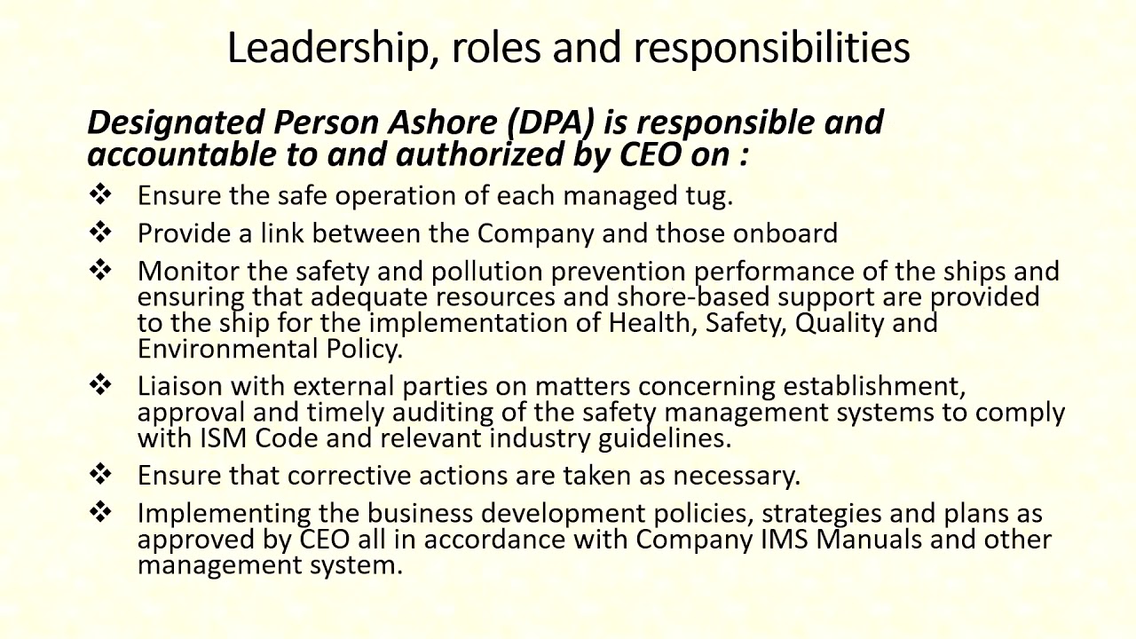 Leadership, Roles and Responsibilities in Shipping Company