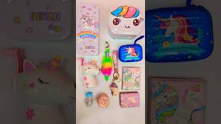 New fancy unicorn stationery items, pencil box, sharpener, keychain, pen, pouch, mirror #satisfying