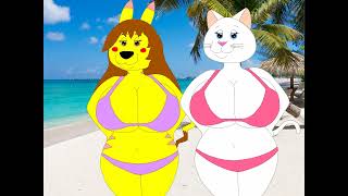 Bikini Summer Michachu and Sexy cat at Beach Rebow19-64 2022
