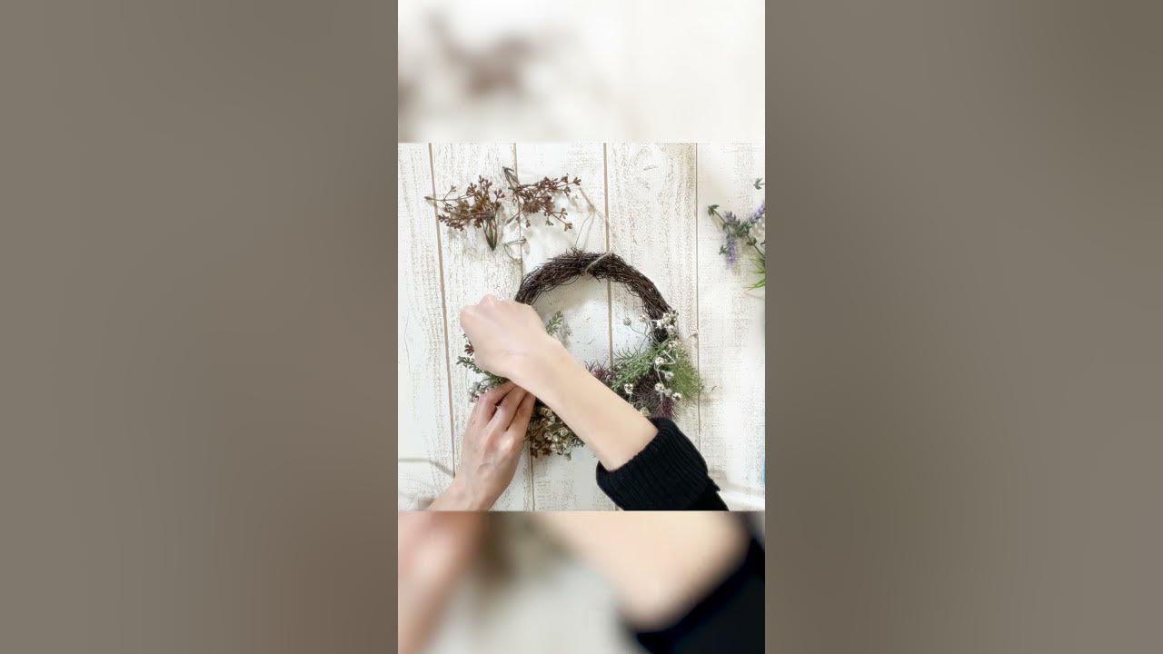 【100均DIY】セリアのフェイクフラワーでグリーンハーフリース🍂/Seria fake flower green half wreath🍂