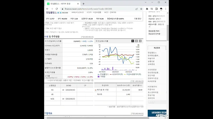 003300한일홀딩스 주가 전망 및 차트 분석