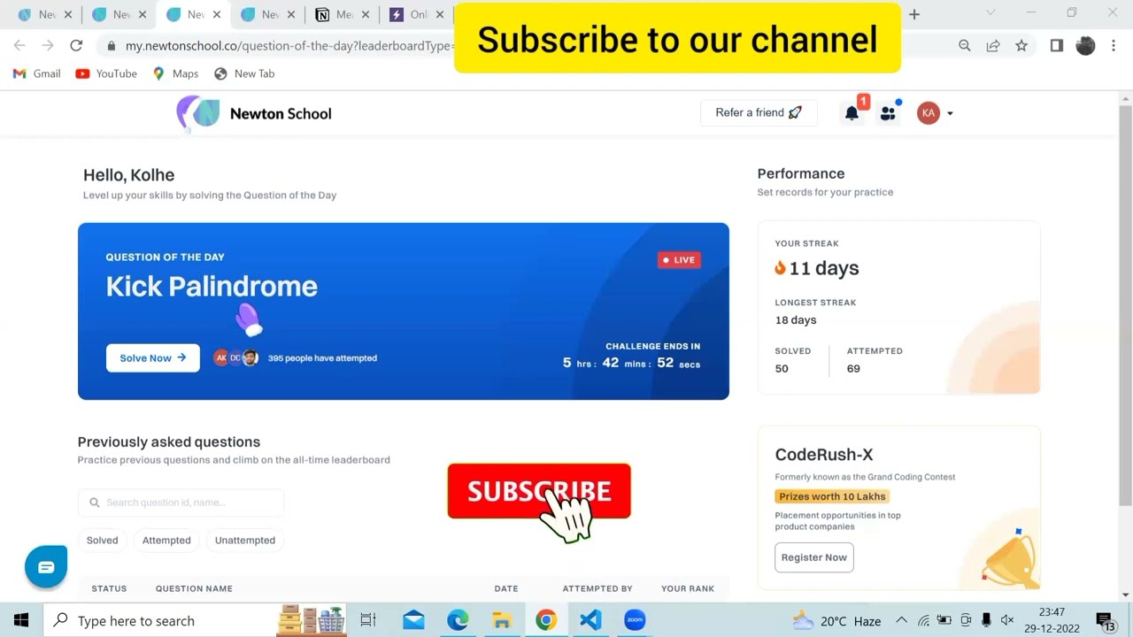 Kick Palindrome - Question of the day | newton school -29/12/2022