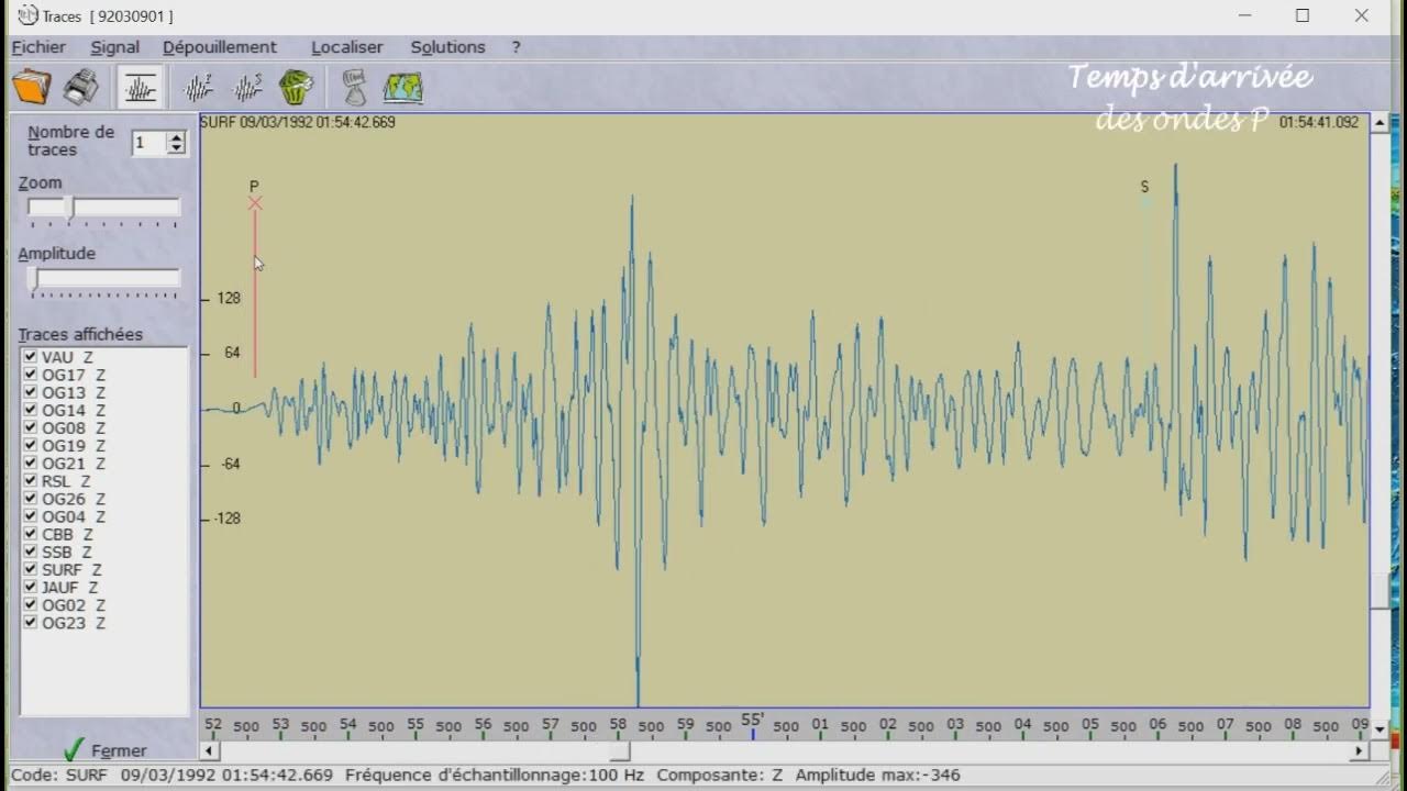 calcul du retard des ondes PMP sur les ondes P avec sismolog - YouTube