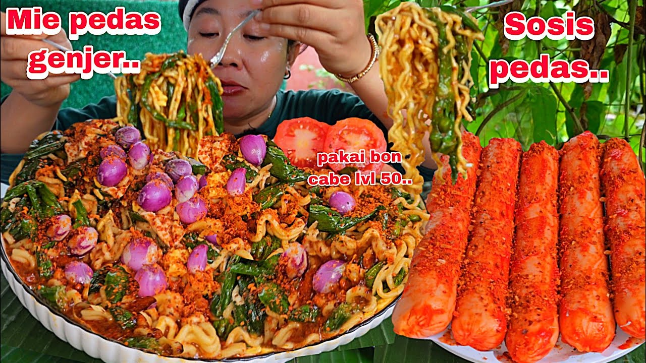 GILA PEDAS DAN ENAK 🤤‼️ MIE PEDAS GENJER + SOSIS PEDAS PAKAI BON CABE LVL 50