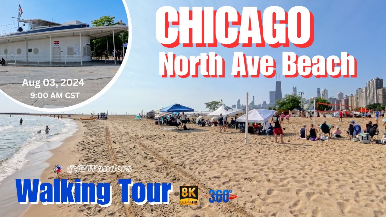 360 8K VR Chicago North Avenue Beach Walking Tour - U.S.A