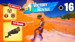 High Elimination Solo Win Gameplay | NEW TRI-BEAM | ALL MEDALLIONS | Fortnite Ch5 S3 Zero Builds