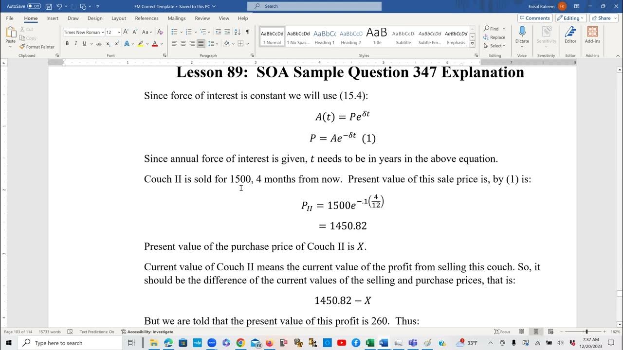 Actuarial soa exam fm prep lesson 89 soa sample question 347 solution