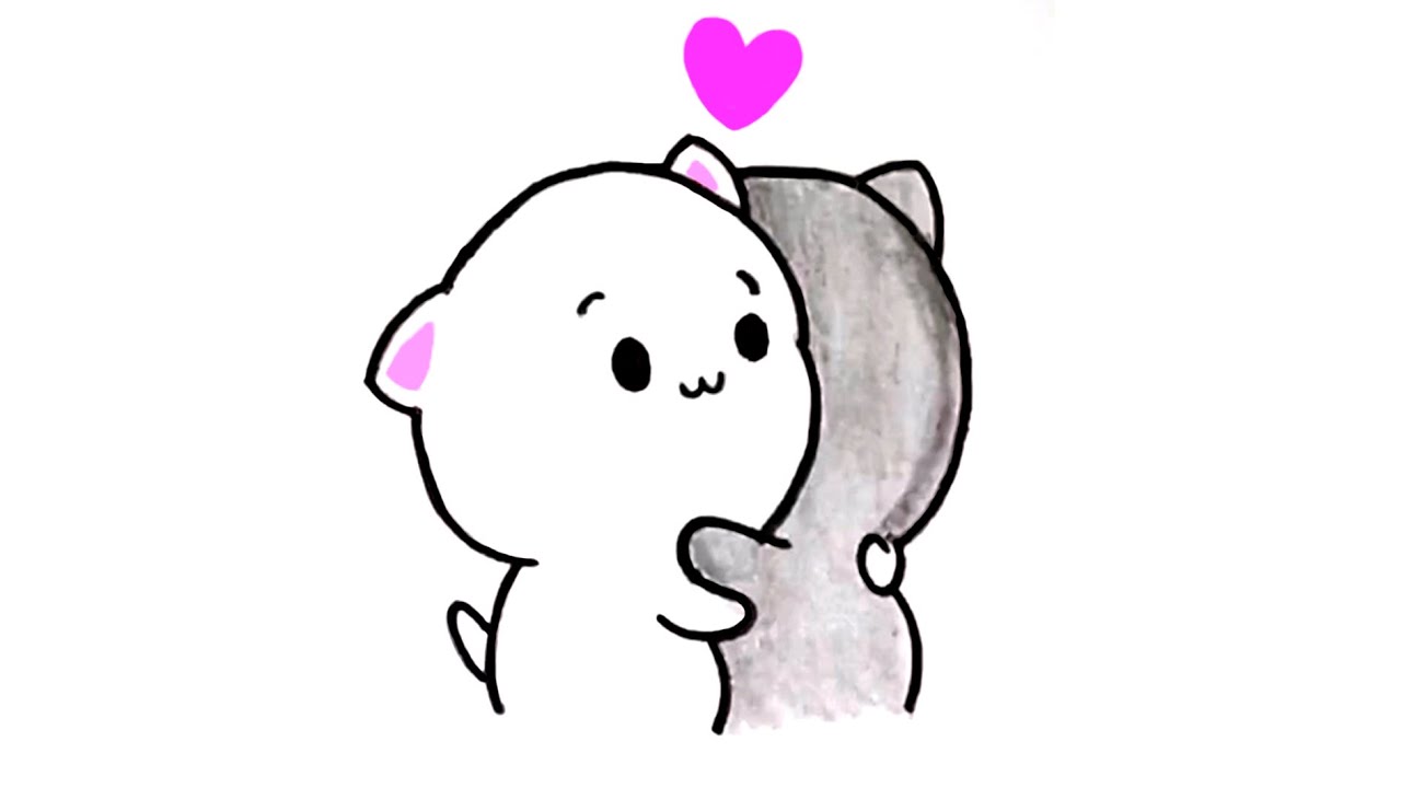 Mochi Peach Cat Hugging || Peach & Goma || Cute Easy Drawing and Coloring