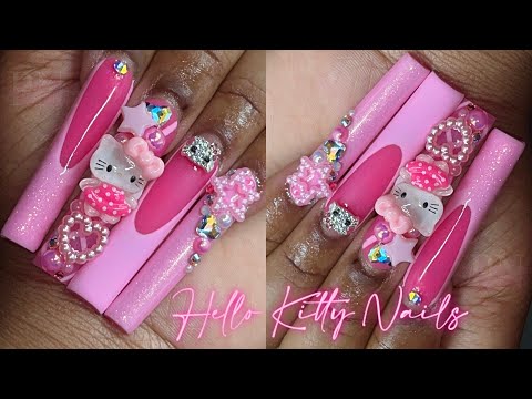 PINK LV DESIGNER HELLO KITTY KAWAII NAILS I ACRYLIC NAILS TUTORIAL