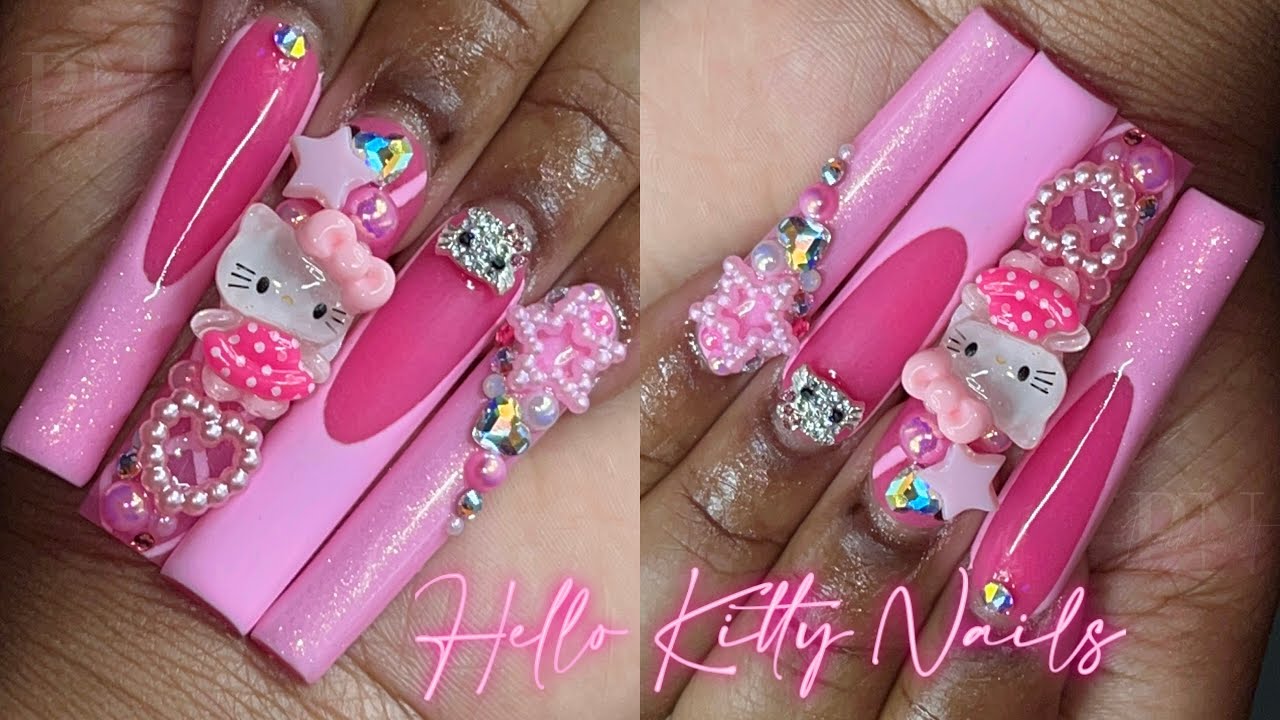 Hello kitty aura nails | Hello kitty nails, Really cute nails, Cat nails