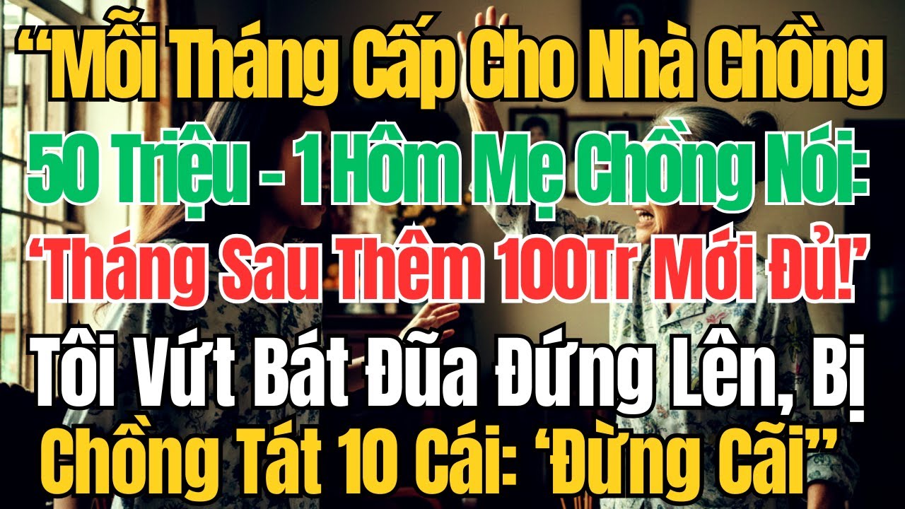 Tháng Cấp Cho Nhà Chồng 50Tr, Mẹ Chồng Nói Thêm 100Tr Mới Đủ!, Tôi Vứt Bát Đũa Bị Chồng Tát 2 Cái