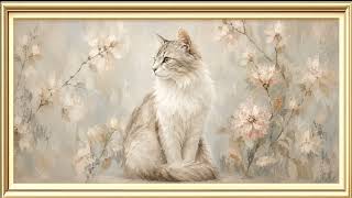 Elegant Cat and White Blossom Painting | Soft TV Art for Living Room screenshot 5