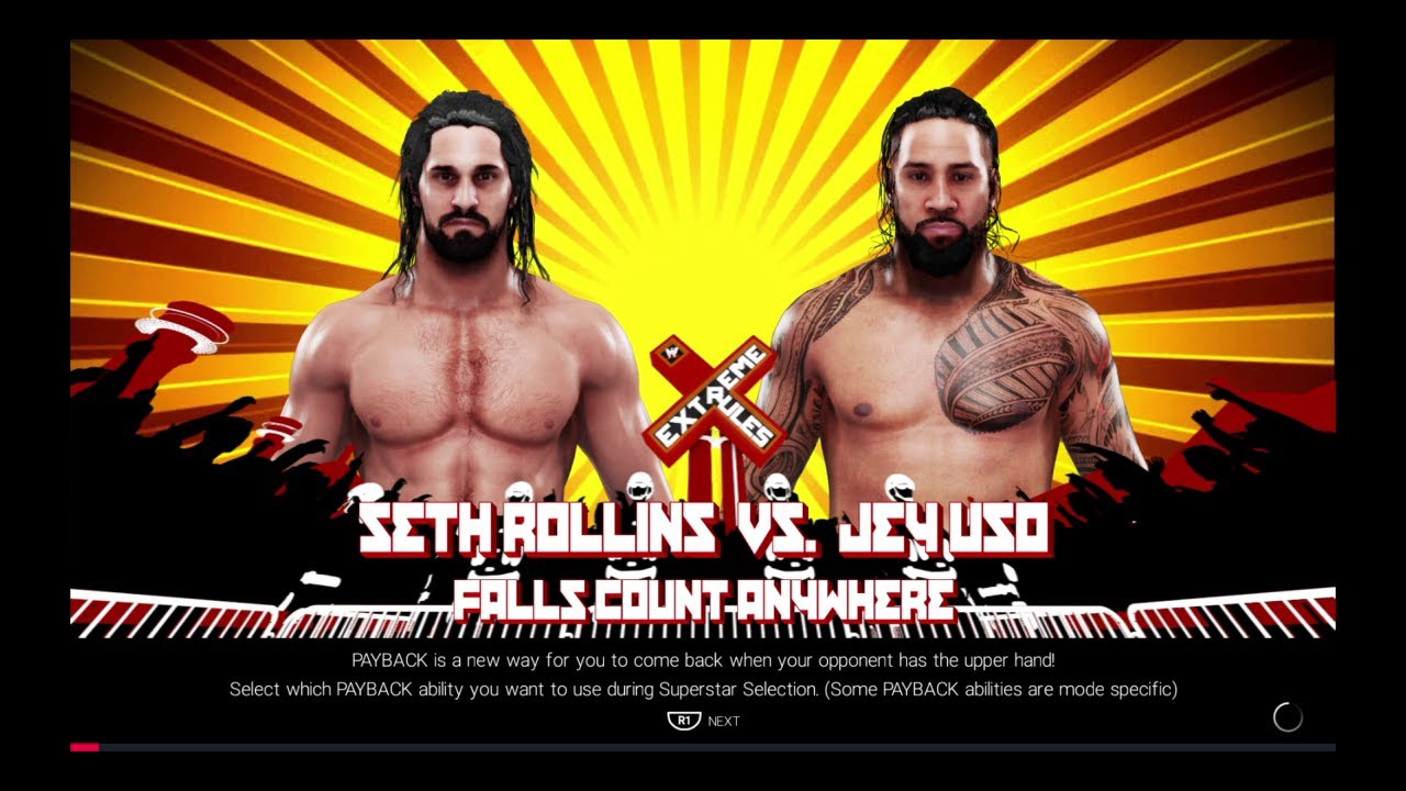 WWE 1 on 1 Fall Counts Anywhere Seth Rollins vs Jey Uso - YouTube
