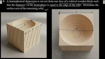 A hemispherical depression is cut out from one face of a cubical wooden block such that the diameter
