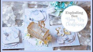 Exploding box for baby boy Christening