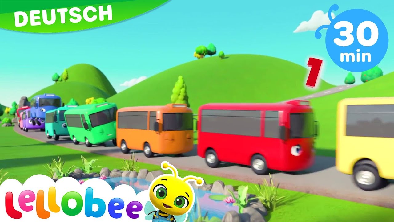 Lerne Zahlen - 10 kleine Busse | Kinderlieder | Lellobee Deutsch | Cartoons für Kinder