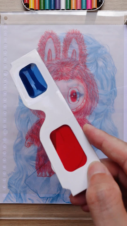 Labubu Met Gaga?!❤️💙 #drawing #art #3Dglasses