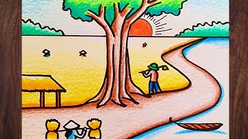 VẼ ĐỀ TÀI PHONG CẢNH QUÊ HƯƠNG EM | how to draw scenery #vetranh